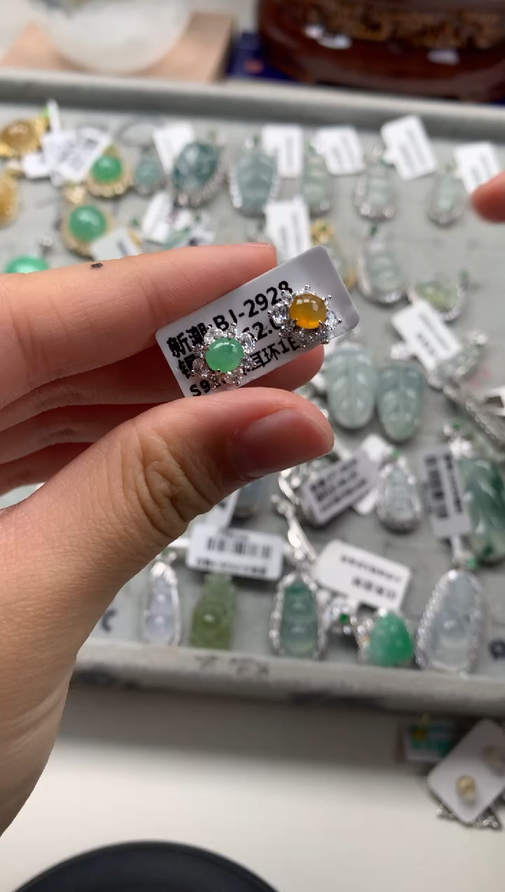银S925镶嵌戒指翡翠耳饰20