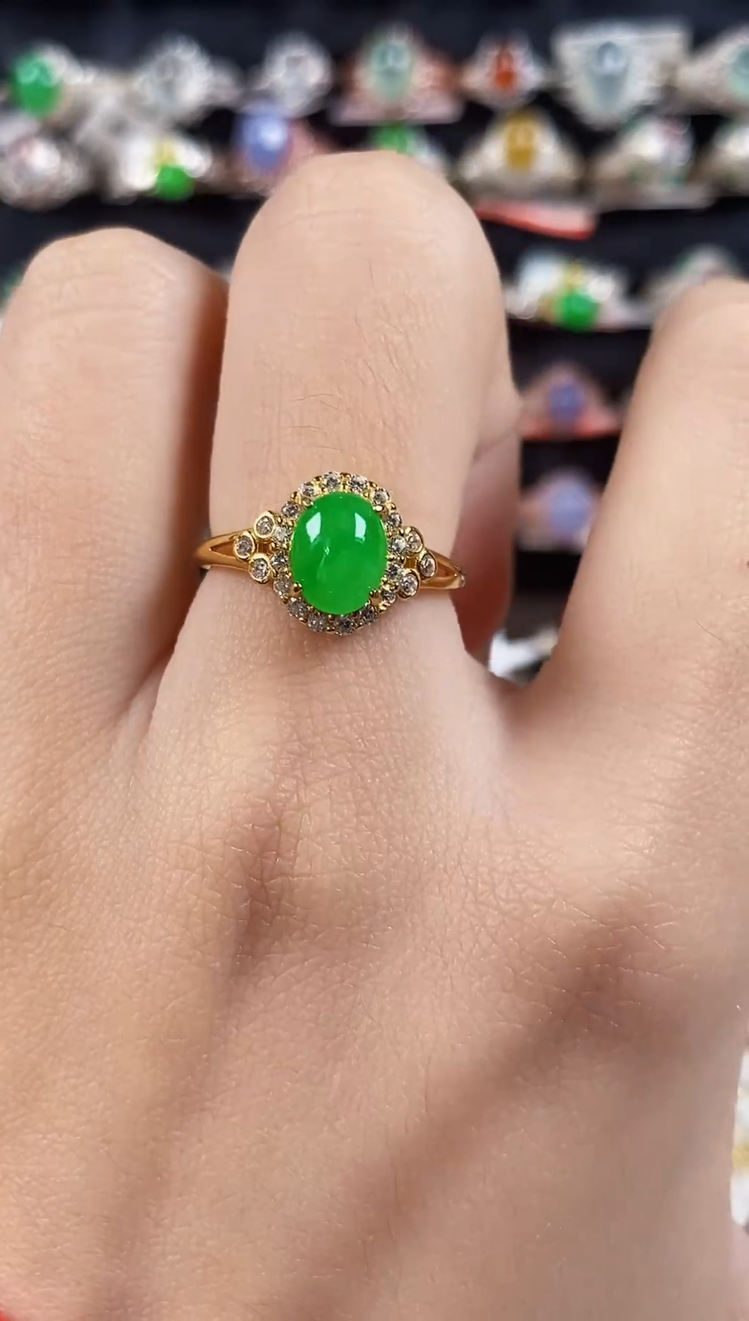 银S925镶嵌戒指翡翠 天然A货翡翠12