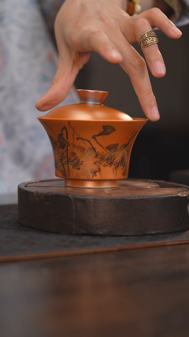 【闪购商品】杯74柴烧柴房陶瓷｜手绘盖碗枯荷