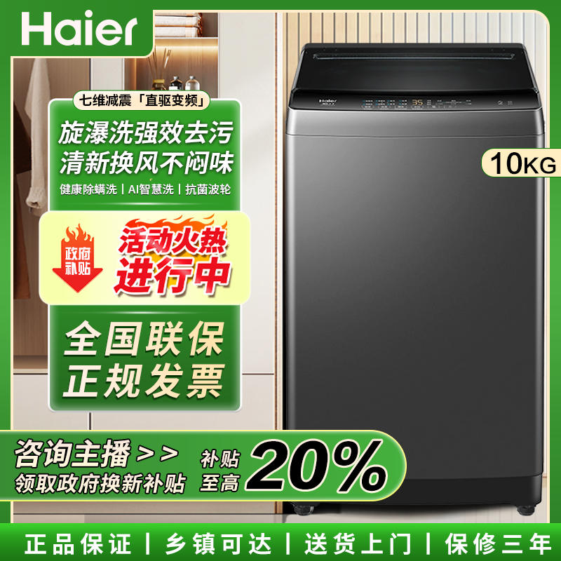 海尔波轮洗衣机全自动家用 10公斤大容量 直驱变频 EB100B32Mate1