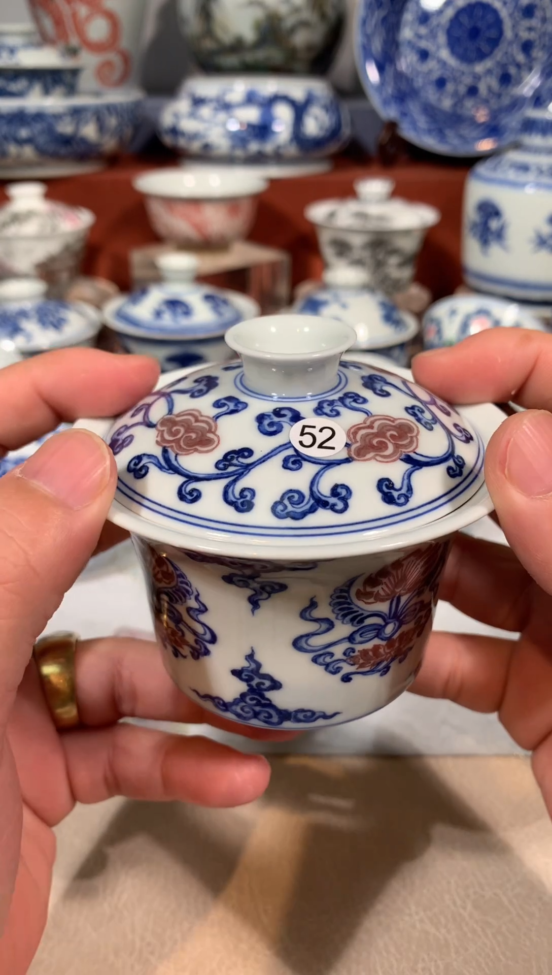 【闪购商品】杯子52青花釉里红花卉的盖碗