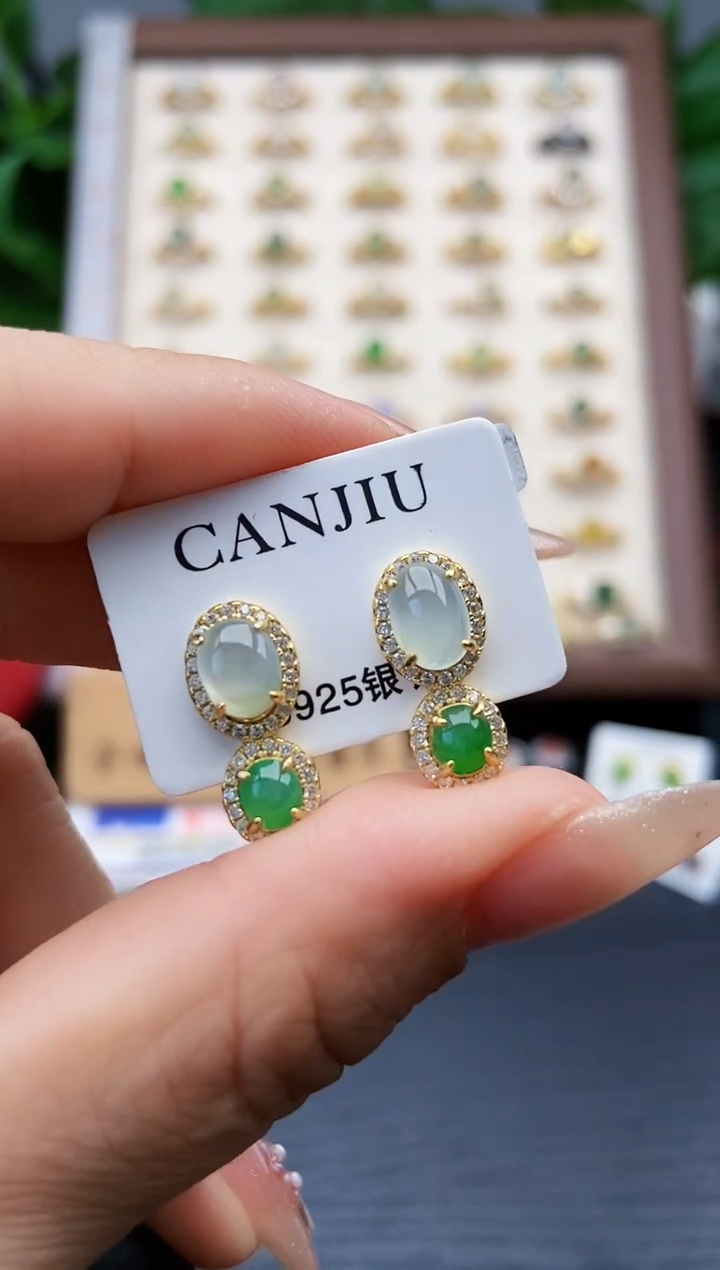银S925镶嵌翡翠耳饰12