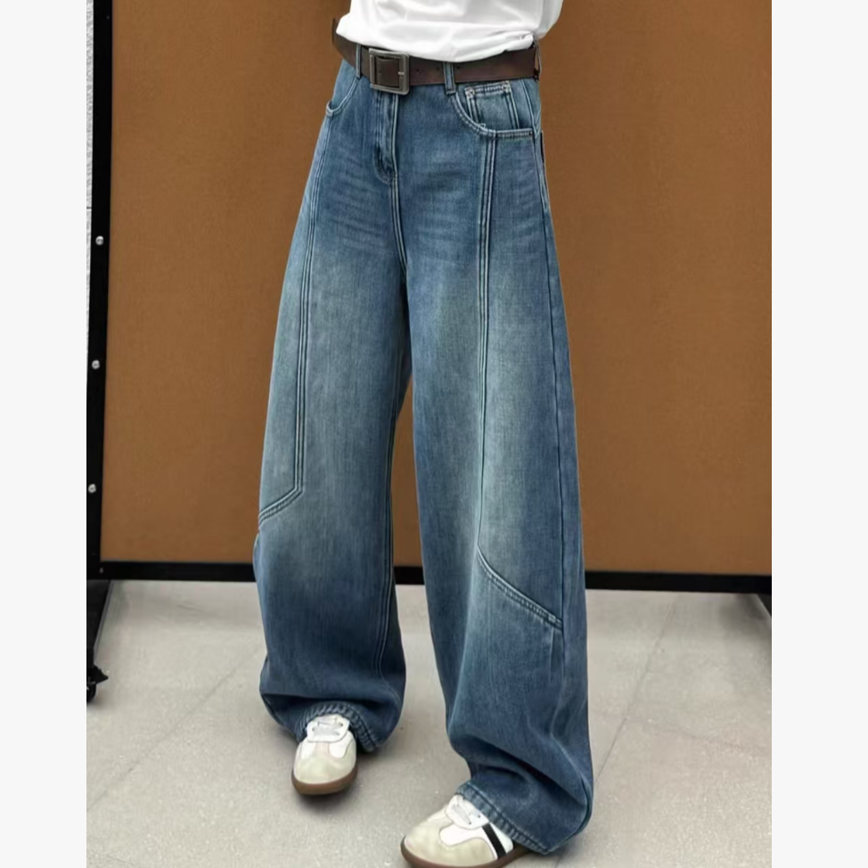 冬季加绒新款弯刀裤显瘦美式设计感宽松休闲女裤3096 