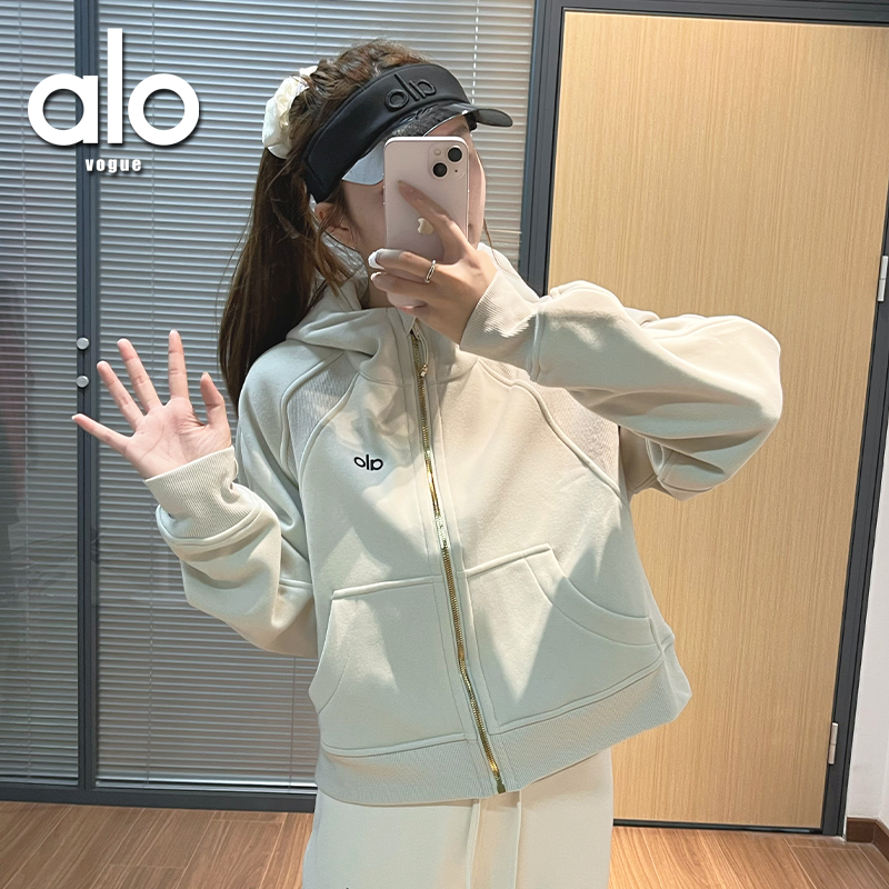 alovogue新款运动连帽卫衣外套秋冬加绒加厚短款健身上衣休闲宽松