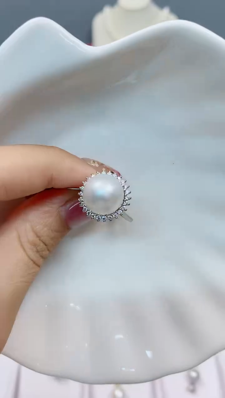 【闪购商品】海水珍珠戒指银S925镶嵌12-13澳白海水珍珠戒指