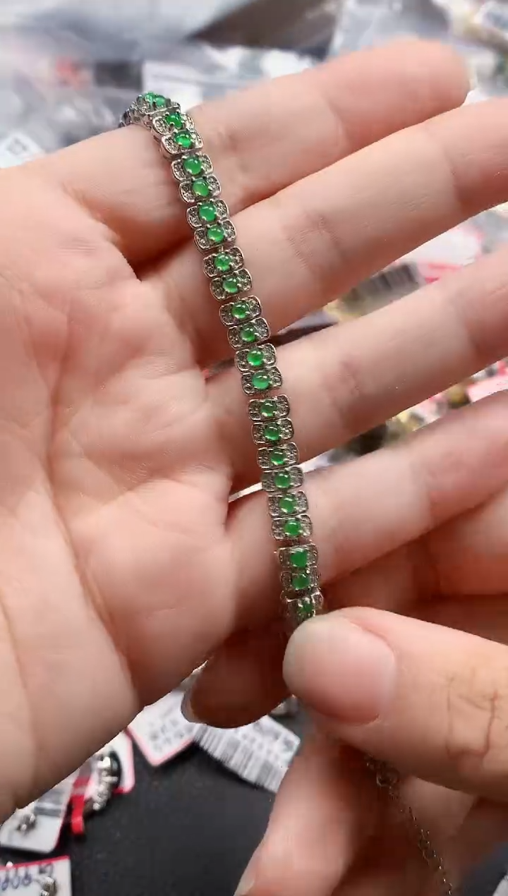 银S925镶嵌戒指翡翠天然A货缅甸翡翠