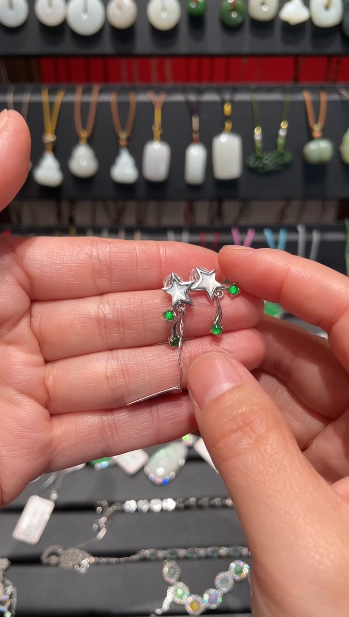 颈饰银S925镶嵌翡翠翡翠星星