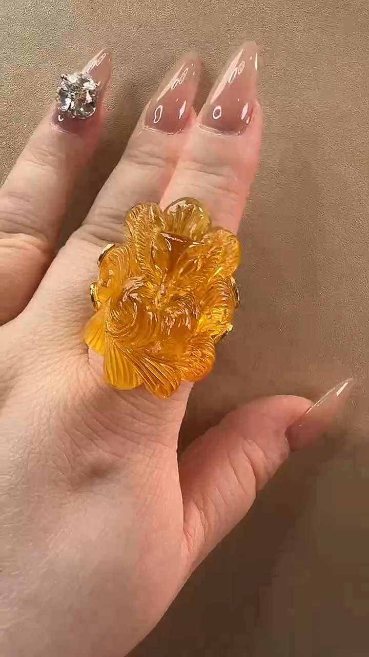 【闪购商品】琥珀戒指银S925镶嵌戒指