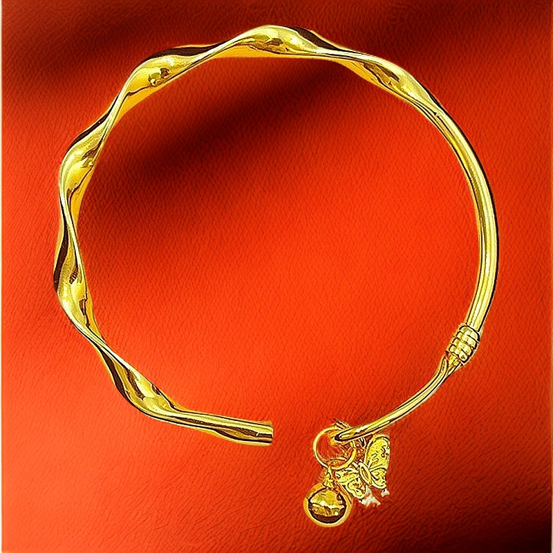 铜合金手镯 镀K金亮面莫比乌斯开口手镯小蝴蝶铃铛镯子简约气质