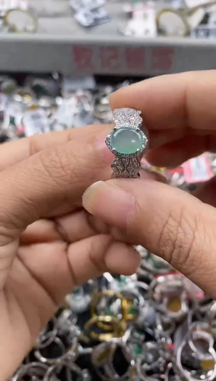 银S925镶嵌戒指翡翠777---9