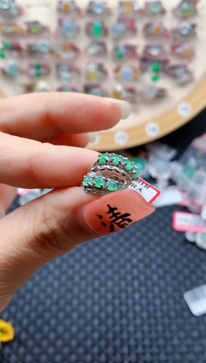 银S925镶嵌戒指翡翠天然A货缅甸翡翠