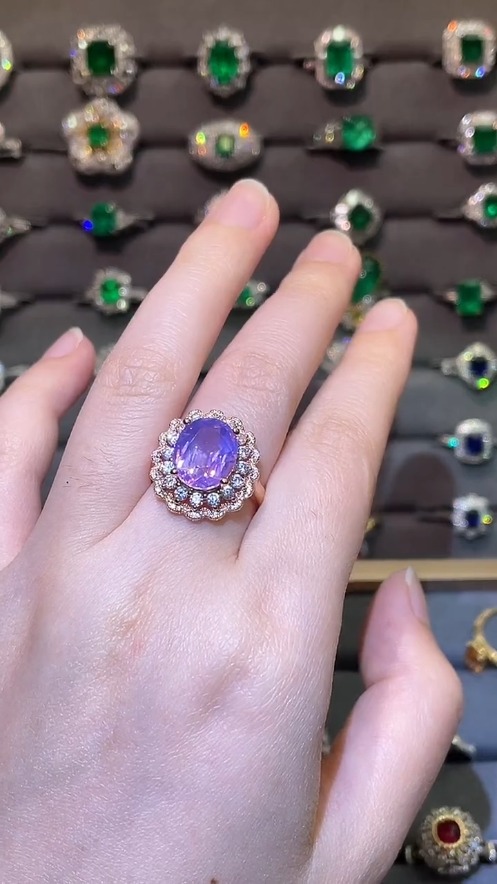 紫晶戒指银S925镶嵌3.88ct