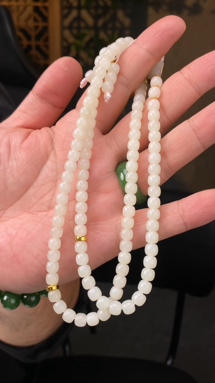 【闪购商品】和田玉米达108项链18K金镶嵌【玉道侠侣】