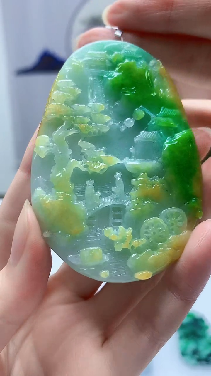 【闪购商品】定制翡翠未镶嵌4688zm-毛货挂件赠珠链136山水