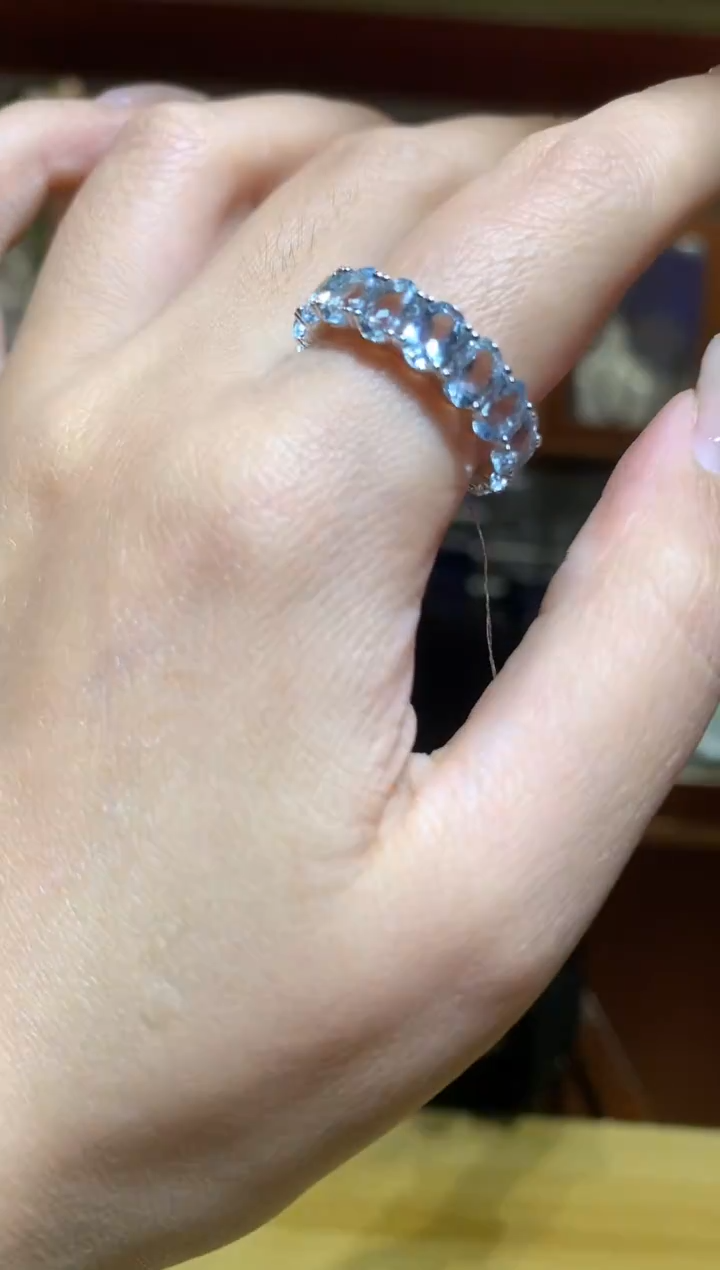 银S925镶嵌戒圈海蓝宝石【宝石世家严选】