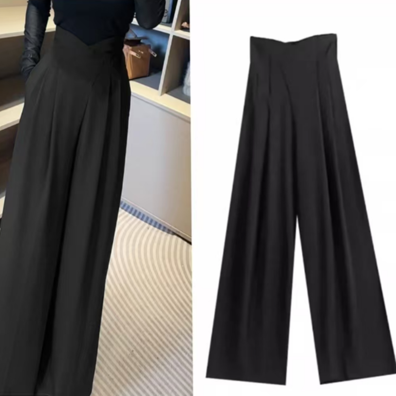 KG春装新款设计感小众气质洋气高腰阔腿裤