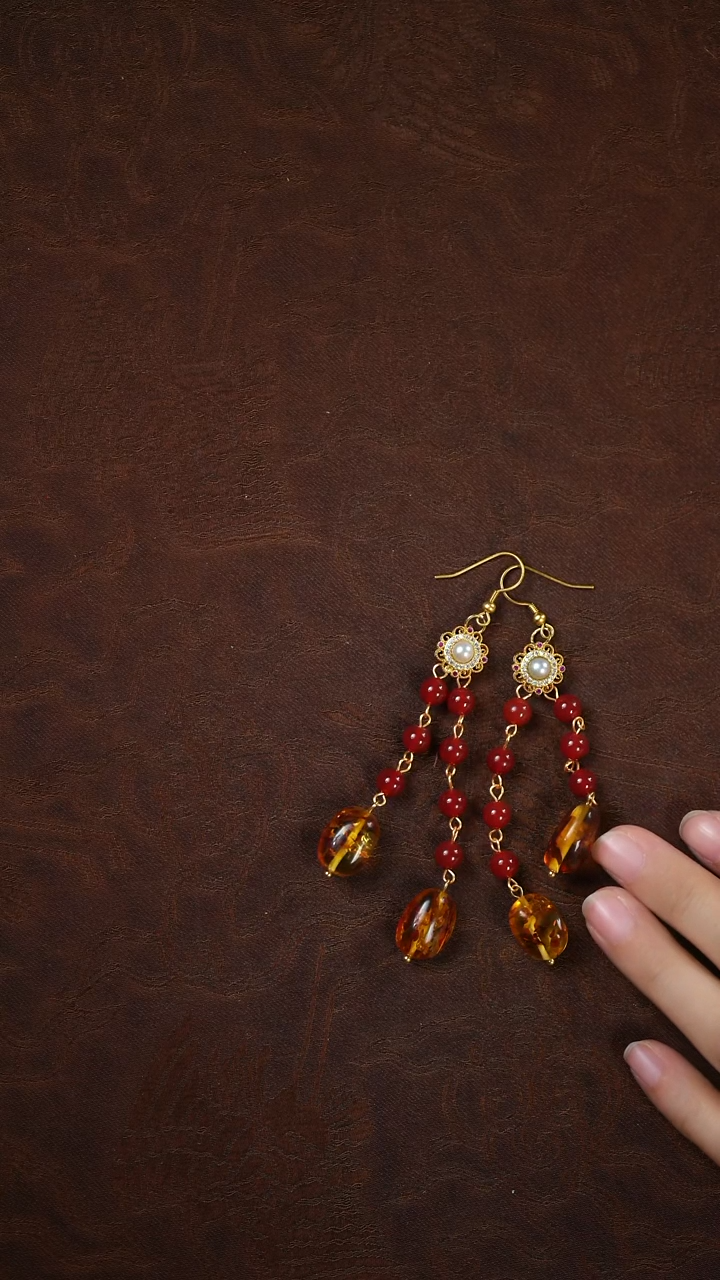 琥珀未镶嵌耳饰花珀@@e423