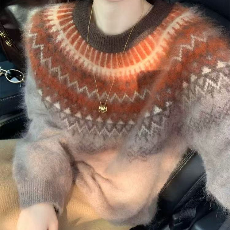 【焦糖热可可】费尔岛~现款绒毛混纺拉绒毛衣女款~G265