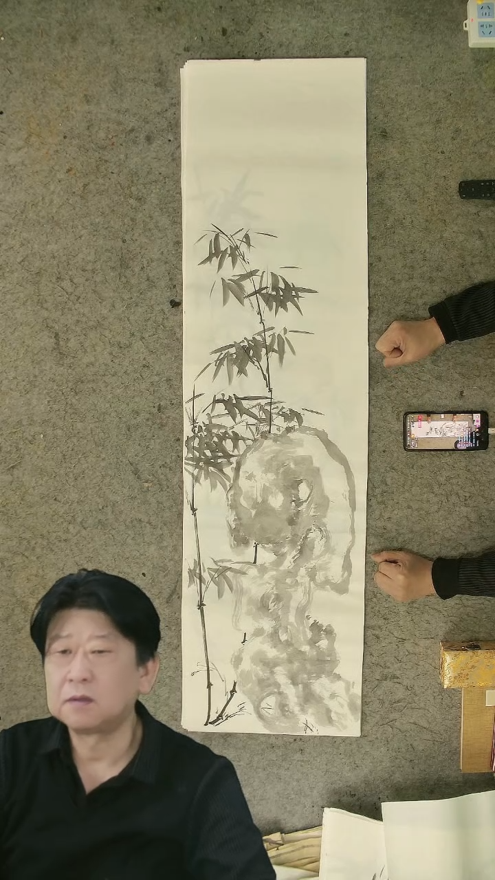 国画四尺对开  墨竹条屏 34*138cm