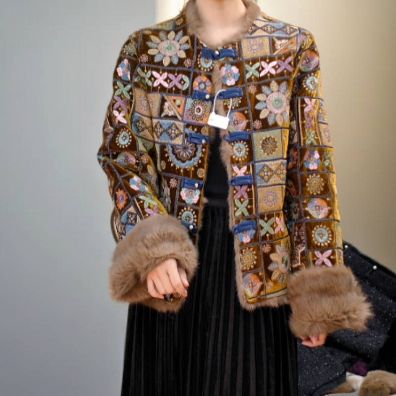 【念月瑶】新中式国风冬季兔毛双面双穿上衣外套国风新中式女装