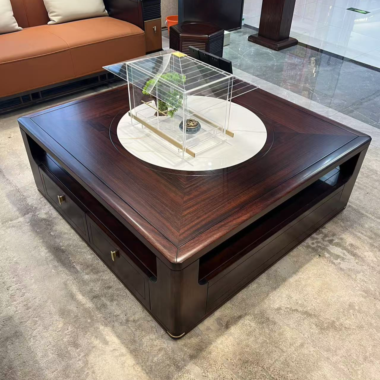 1.2*1.2方茶几----新中式时尚轻奢现代岩板黑檀全实木茶几方几