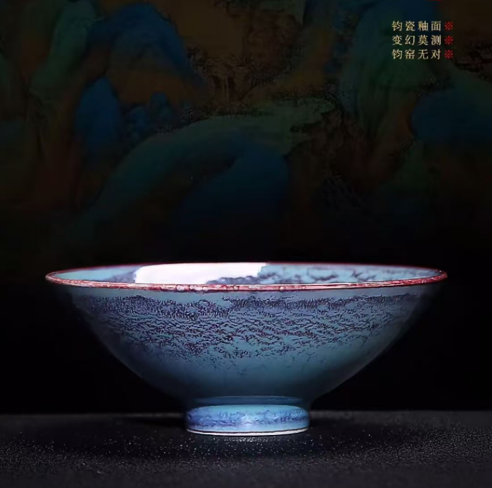 龍叄潭【千山暮雪】无双钧瓷古龙窑古法柴烧羊脂玉瓷大盏斗笠主人杯