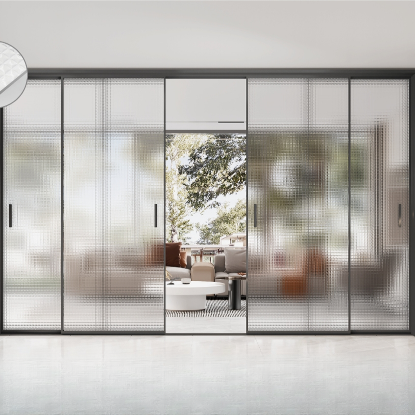 单双向透光隔断贴纸推拉门铝合金磨砂玻璃门屏风隔断门超白玻璃门