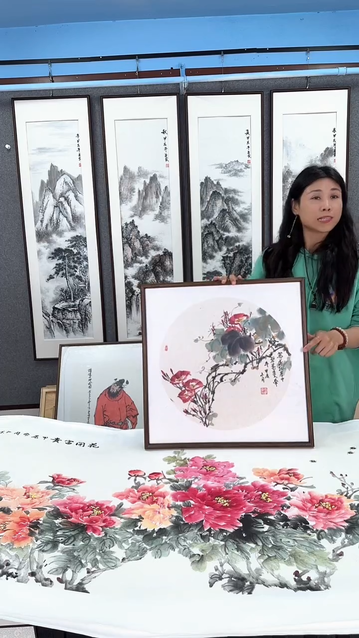 国画实木装裱  牵牛花  60*60