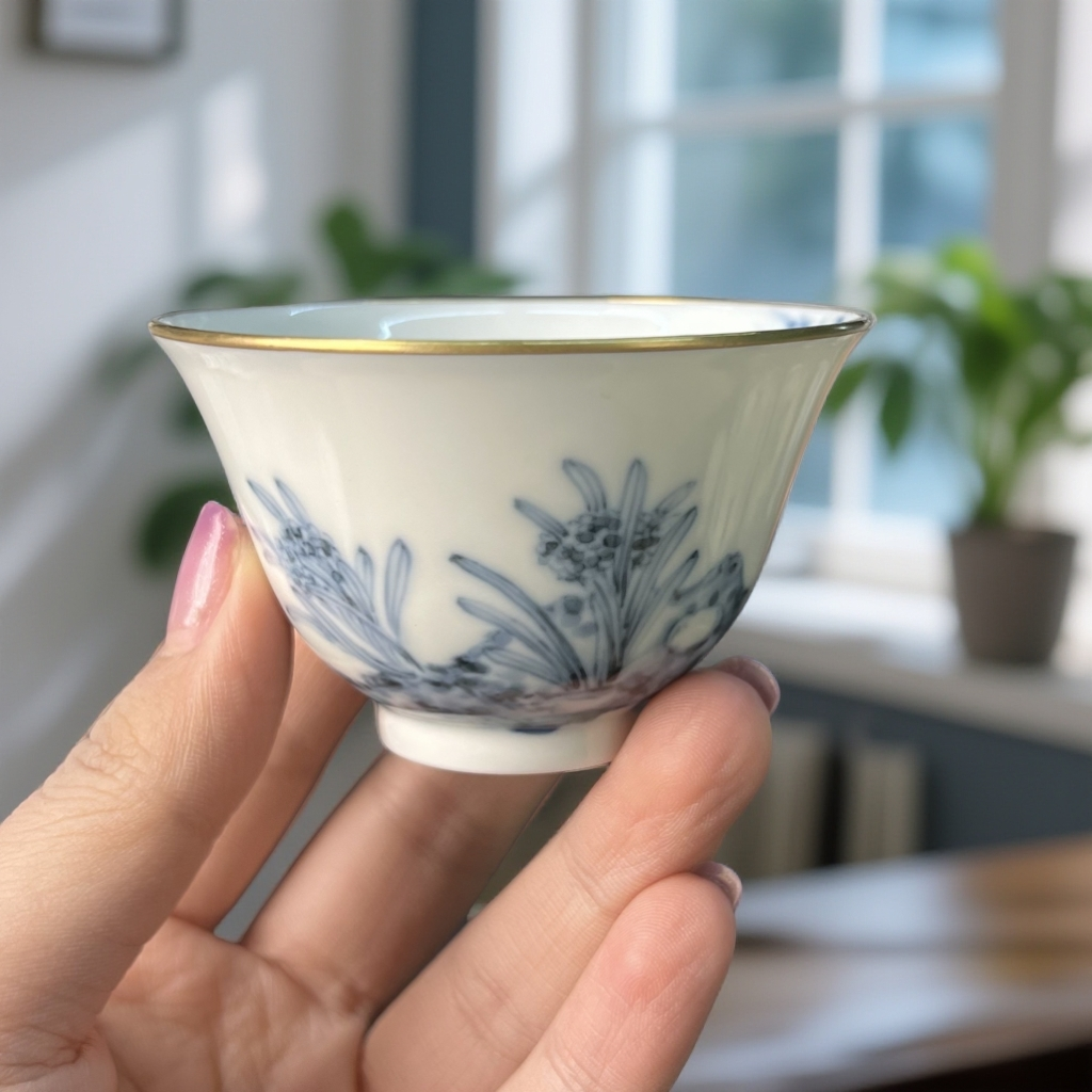 纯手绘水仙品茗杯主人杯65毫升