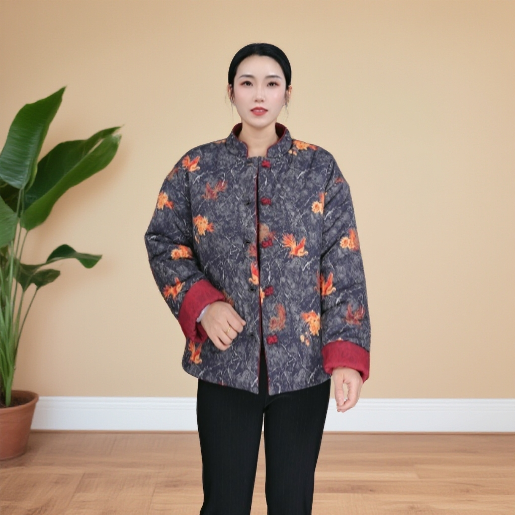 12066-新中式盘扣宽松保暖棉服