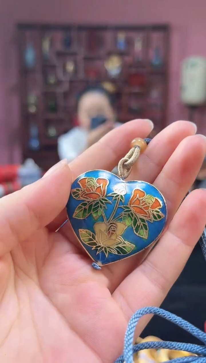 非遗 景泰蓝心形吊坠 天蓝