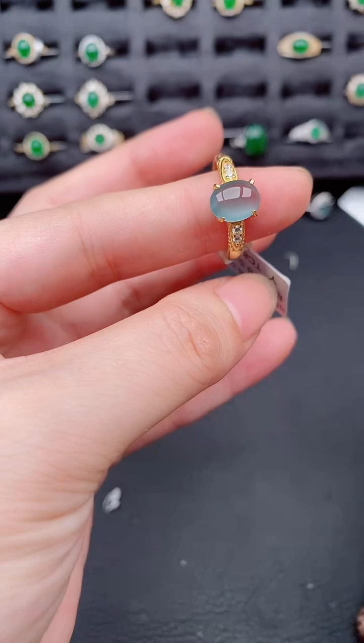 银S925镶嵌戒指翡翠天然a货翡翠156