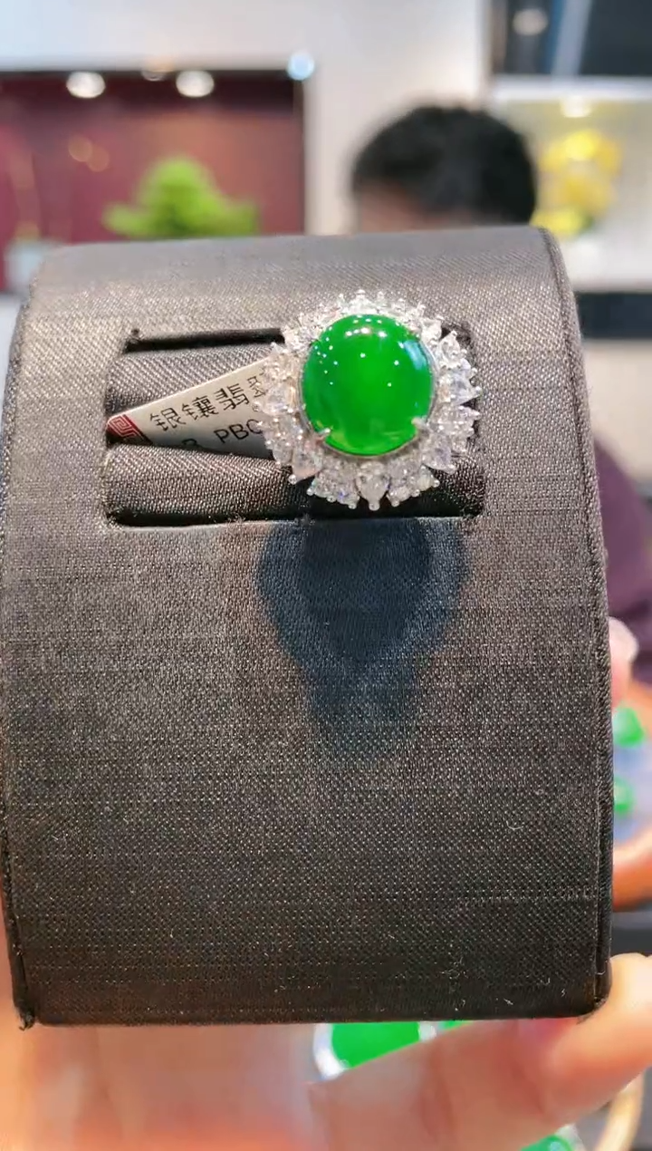 【闪购商品】翡翠颈饰银S925镶嵌A39天然A货翡翠两用款戒指
