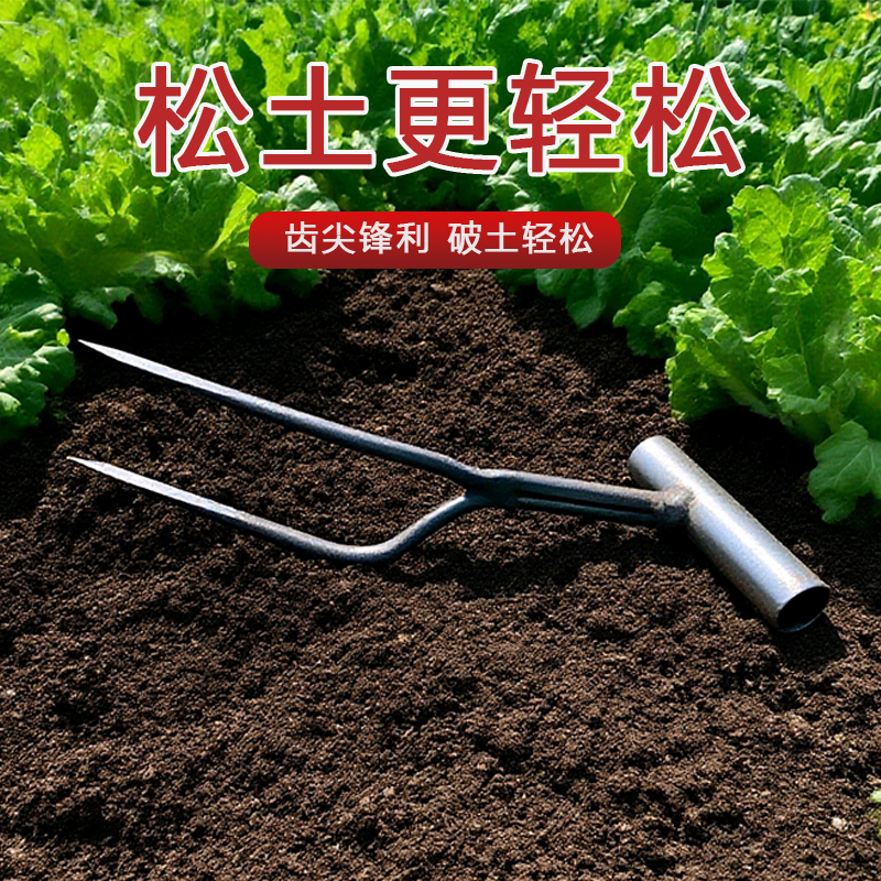 园艺工具手持松土两齿叉不锈钢铲子种菜养花神器不伤手种花农用
