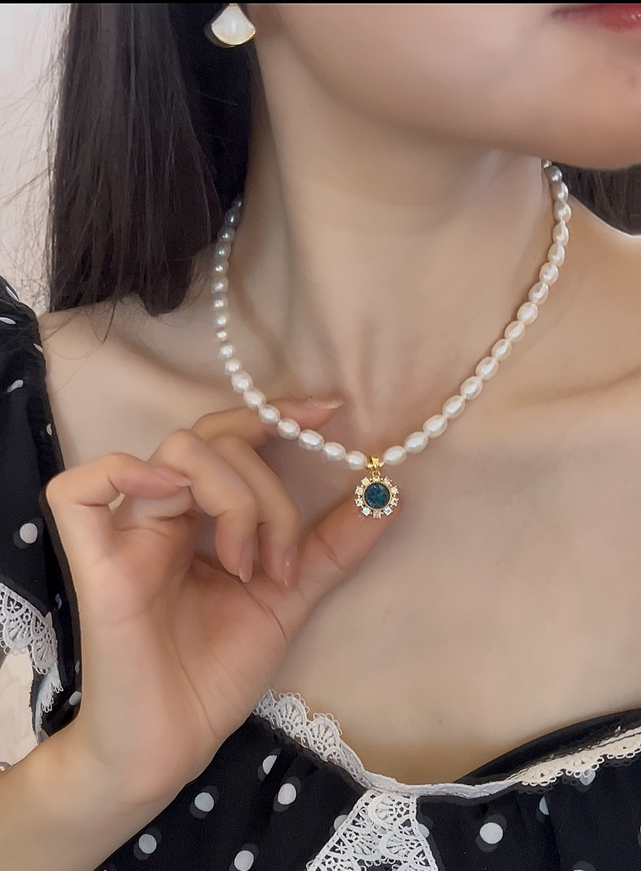 天然珍珠项链【蓝色烟雨】百搭小众简约项链甜美温柔设计感LH0641