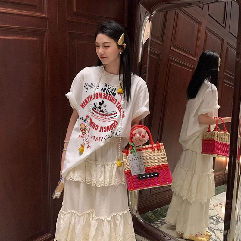 港风ins米奇潮牌百搭t恤上衣洋气女装纯棉短袖小众炸街高级感女装