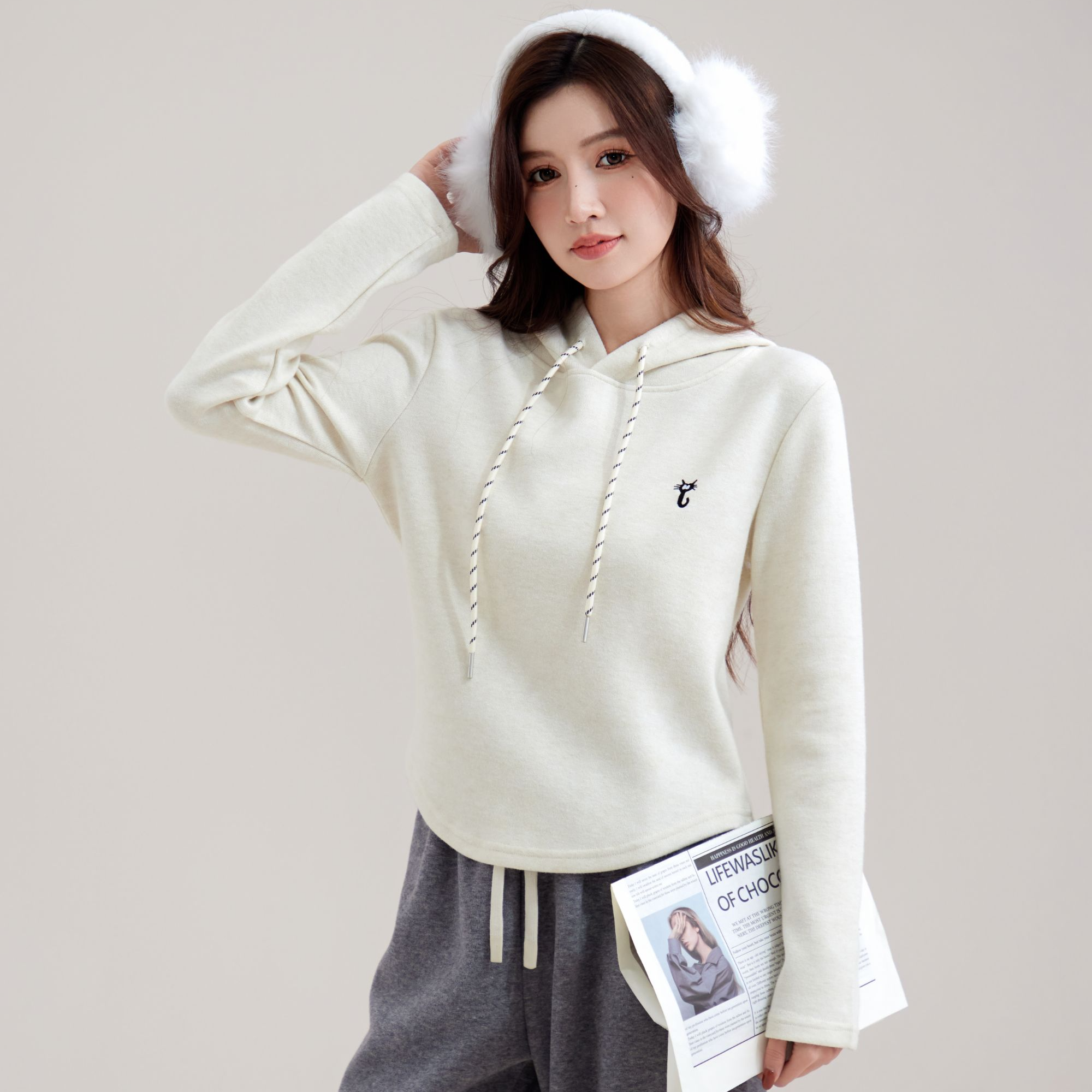 露迪尚品LDW250027韩系女士休闲连帽长袖春秋时尚卫衣打底衣上衣