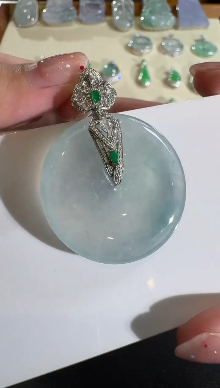 【闪购商品】翡翠吊坠(不含链)18K金镶嵌【源头工厂】宝石钻石镶嵌