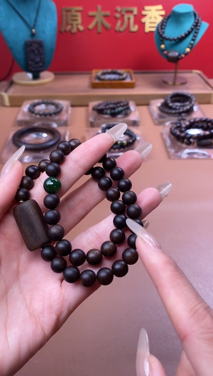 【闪购商品】沉香手串Y沉水芽庄白棋08两圈+雷击顶珠沉香木雕