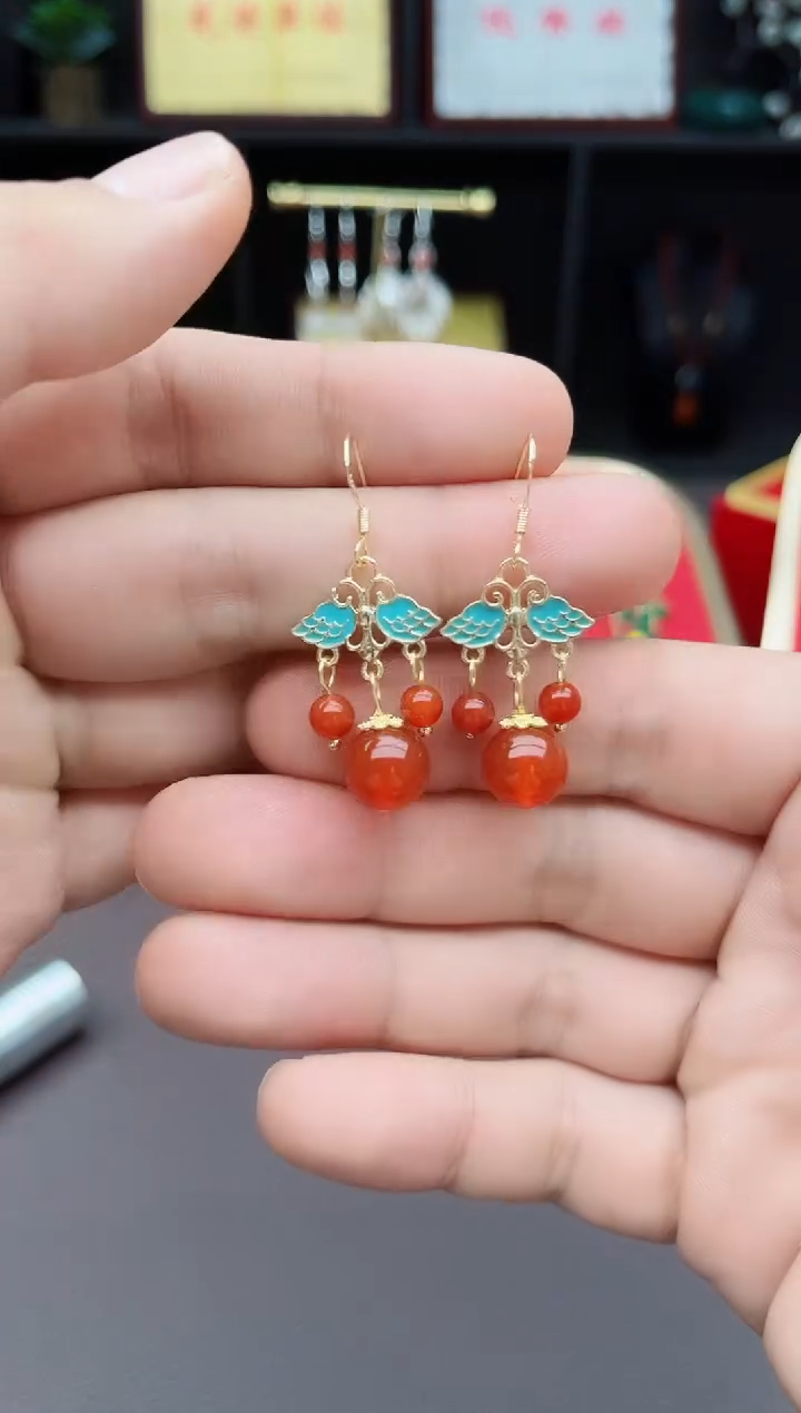 【闪购商品】南红玛瑙耳饰银S925镶嵌530000