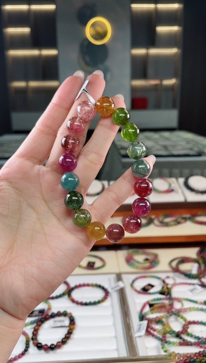 未镶嵌老矿碧玺彩虹单圈手串12mm+碧玺碧玺多样性发一条T