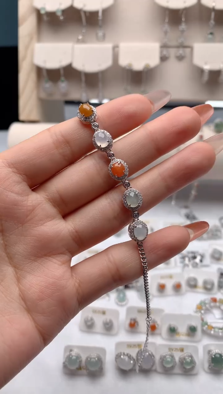 【闪购商品】翡翠手链银S925镶嵌3号