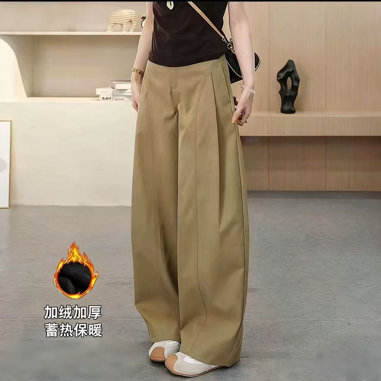 [加绒加厚+运费险]100钛金棉保暖阔腿裤冬高腰显瘦抗皱贝斯裤