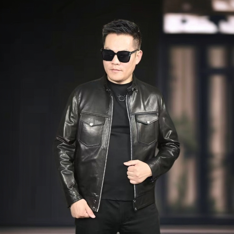 海宁2025爆款春秋新款山羊皮真怕休闲立领修身夹克真皮皮衣男款
