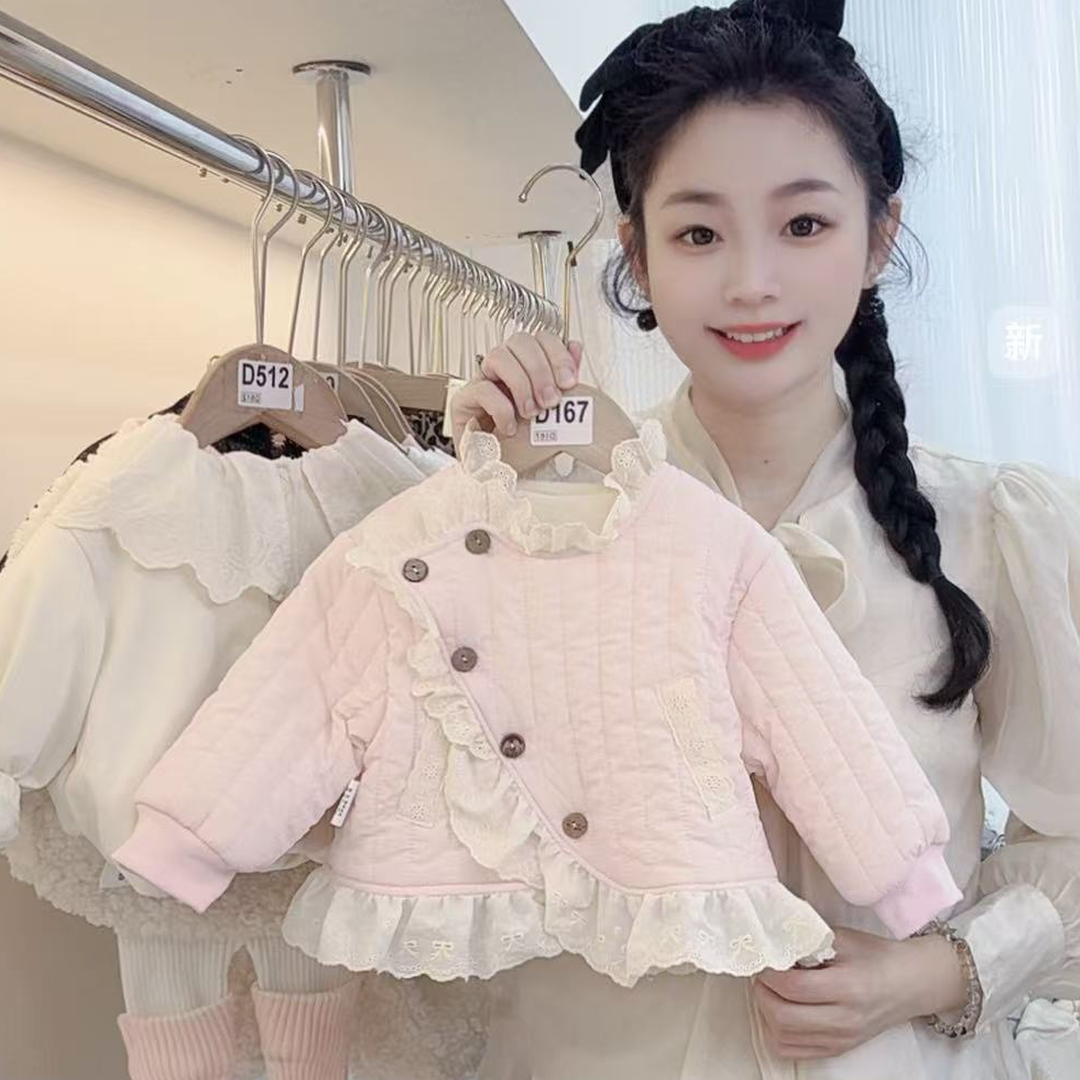 女童秋冬套装秋冬款绗线蕾丝花边千金风套装森系厚款休闲风潮