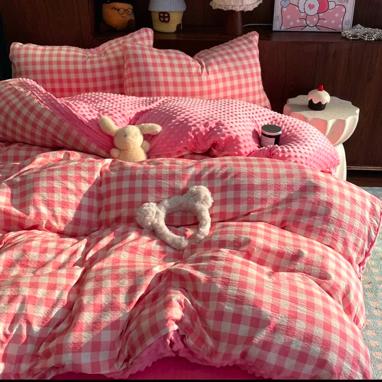 全棉色织水洗棉四件套100棉纯棉无印风小格子系列