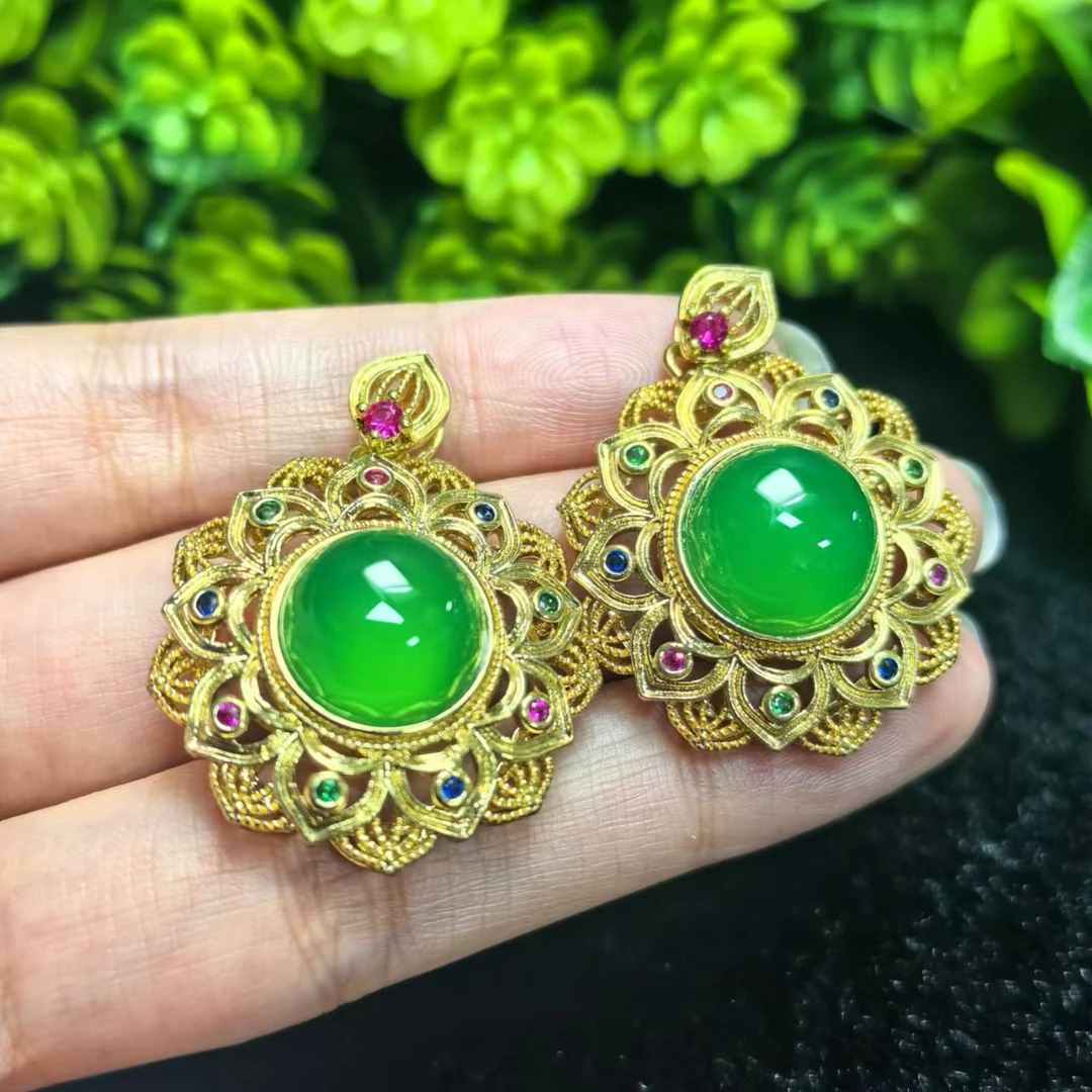 ST1812（玉夫人）青翠芙蓉玛瑙玉绿太阳花吊坠-配绳-多样性只发一件