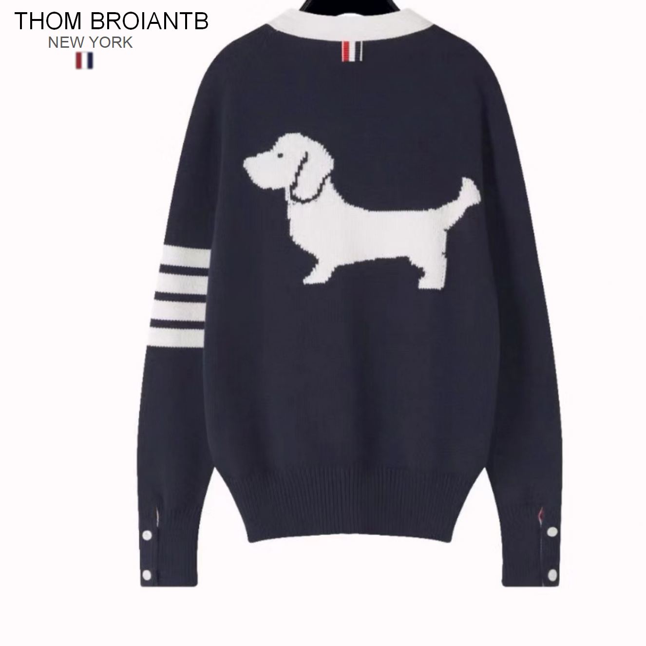 THOM BROIANTB【官方正品】TB经典小狗刺绣V领开衫四条杠针织衫