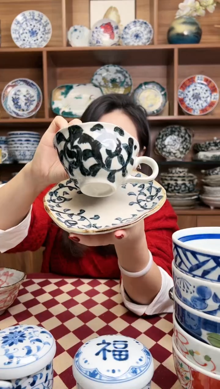 【闪购商品】瓷片章鱼唐草  红茶杯套装