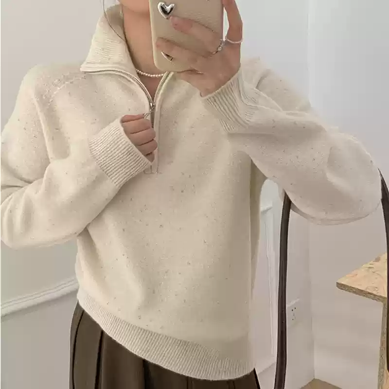 【康家王牌点子纱全羊毛A类纱线】100绵羊毛套头半拉链